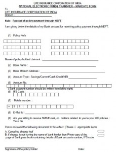 LIC e-payout NEFT form